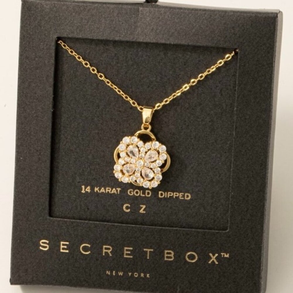 14K GOLD CLOVER SPINNER NECKLACE